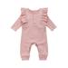 TAIAOJING Baby Romper Boys Girls Long Sleeve Solid Ruffles Jumpsuit Onesie Outfit 0-3 Months