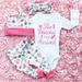 Qtinghua Newborn Baby Girls Outfits Long Sleeve Romper Bodysuit Top + Arrow of Heart Pants + Headband + Hat 4PCS Set Pink Newborn