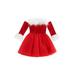 1-7Y Autumn Christmas Kids Girls Princess Dress Off Shoulder Fur Long Sleeve Lace Mesh Tulle A-Line Dress