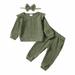Toddler Baby Girls Clothes Baby Girls Outfits Solid Color Ruffle Long Sleeve Top Pants Headband 3PCS Winter Outfits Green 12-18 Months