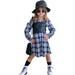 Kids Baby Girl Clothes Long Sleeve Plaid Printed Shirt Dress Tie-up Crop Tank Top 2Pcs Skirt Set