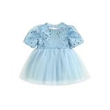 Kids Baby Girl Princess Party Tutu Dress Sequin Bowknot Puff Sleeve Mesh Tulle Dresses Birthday Outfits