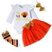 Thanksgiving Newborn Baby Girl Outfit My 1st Thanksgiving Romper Tutu Dress Headband Leg Warmer 4pcs Clothes Set 0-3 Months