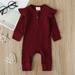 Mialoley Baby Romper Solid Color Long Ruffle Sleeve Round Neck Ribbed Jumpsuit