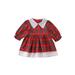 Canrulo Toddler Baby Kids Girls Christmas Clothes Princess Party Dress Plaid Lace Tutu Dresses Red 18-24 Months