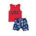 JYYYBF Kids Baby Boys Independence Day Clothing Suit Letter Print Sleeveless Tank Tops Elastic Band Shorts Summer 2Pcs Set