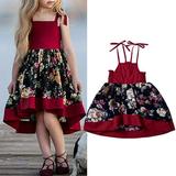 Izhansean Vintage Toddler Kids Baby Girls Strap Dress Party Tull Princess Floral Sundress Red 3-4 Years