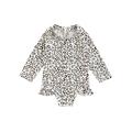 Canrulo Little Girl Summer Swimwear Long Sleeve Leopard Printed Turtleneck Triangle Crotch Swimsuit White 1-2 Years