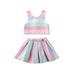 Musuos 2 Pcs Baby Girl Striped Print Vest Tops + Tutu Skirts Suits