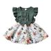 Musuos Baby Girl s Bowknot Flower Print Ruffle Sleeve Knee Length A-Line Dress