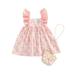 Canrulo Toddler Baby Girls Summer Outfits Lovely Sleeveless Backless Floral Ruffled Dress with Bag 2pcs Clothes Pink 18-24 Months