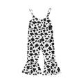 Canrulo Summer Kids Girls Jumpsuits Pants Cow/leopard Printed Strap Sleeveless Flare Pants Black White 12-18 Months