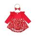 Canrulo 2PCS Infant Newborn Baby Girls Christmas Printed Pattern Long Sleeve Round Collar Romper Sets Red 12-18 Months