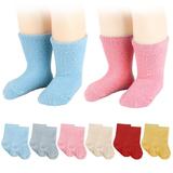 Spencer 2 Pairs Baby Toddler Socks with Grippers Non Slip Ankle Crew Socks Kids Boys Girls Warm Thick Fuzzy Socks for Infants 0-36 Months Blue