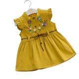 Toddler Dress for Girls Vintage Baby Girls Embroidered Flower Princess Dresses Birthday Dress for Wedding Birthday Party Yellow