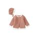 Nokpsedcb Toddler Kids Baby Girl Casual Long Sleeve Open Front Cardigan Sweater Coat Solid Fall Winter Clothes Pink 12-18 Months