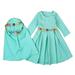 Fesfesfes Girls Dress Long Sleeve Solid Color Round Neck Dress Lace Turban Two Piece Muslim Children s Clothing