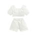 TheFound Toddler Baby Girls Summer Outfits Lace Hem Short Sleeve Tops and Elastic Waist Shorts Clothes