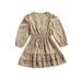 Qiylii Baby Girls Smocked Dress Spot Print Long Sleeve V-neck One-piece Dress