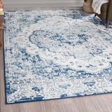 Blue 48 x 0.35 in Area Rug - Bungalow Rose Teshawna Performance Medallion Rug Polypropylene | 48 W x 0.35 D in | Wayfair