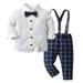 Baby Boys Clothes Toddlers Outfits Cotton Plaid Dress Shirt + Bow Tie + Suspender Pants 4 Piece Infant Gentleman Suits Blue Plaid