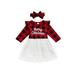 ZIYIXIN Christmas Dresses for Toddler Baby Girls Plaids Printed Long Sleeve Tutu Tulle Skirt Dress with Headband Set Red White 4-5 Years