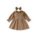 SHIBAOZI 2Pcs Toddler Kids Baby Girl Dress High-Waist Long Sleeve Button Down Ruffle A-Line Dresses Fall Clothes Set