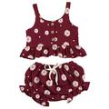 Sunisery 2PCS Toddler Kids Baby Girl Sleeveless Ruffled Hem Tank Tops Triangle Shorts Wine Red 3-4 Years