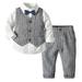 Toddler Gentleman Suit Baby Boy Clothes Sets Bowtie Long Sleeve Shirts and Suspenders Pants Sets 4 Pcs Dressy Outfit 12 Months-7 Years