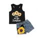 Kids Baby Girls Organic Cotton Floral Sleeveless Shirts Tops + High Waist Shorts Denim Pants Baby Summer Clothes Set