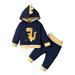 KIMI BEAR Newborn Baby Boys Outfits 9 Months Newborn Boy Autumn Outfits 12 Months Newborn Boy Casual Dinosaur Print Stripe Hooded Long Sleeve Hoodie + Pants 2PCs Set Royal Blue