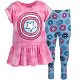 Marvel Avengers Captain America Toddler Girls Peplum T-Shirt and Leggings Outfit Set Toddler to Big Kid