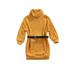 Caitzr Kids Casual Dress Solid Color Knitted High-Neck Long Sleeves Loose Skirt with Waist Belt for Little Girls