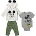 Disney Mickey Mouse Infant Baby Boys or Girls Fleece Pullover Hoodie Bodysuit and Pants 3 Piece Outfit Set Newborn to Infant