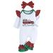 Calsunbaby 2PCS Infant Newborn Baby Girls Christmas Clothes Set White Long Sleeve Round Collar Romper and Headdress