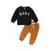Diconna Autumn Toddler Baby Boy Girls Outfits Long Sleeve Letter Print Pullover Tops + Pants Spring Clothes Black 0-6 Months