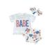 Newborn Baby Girl Summer Short Set Short Sleeve Tassel T-Shirt Tops Printed Bottom Headband Three Pieces Suit Holiday Clothes