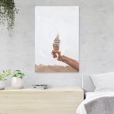 Red Barrel Studio® Person Holding Ice Cream Cone w/ Pink Ice Cream 1 - 1 Piece Rectangle Graphic Art Print On Wrapped Canvas in White | Wayfair