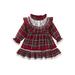 Canrulo Toddler Baby Girl Christmas Dress Outfits Kids Plaid Long Sleeve One Piece Dresses Tutu Skirts Fall Winter Clothes Red 1-2 Years
