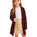 CenturyX Toddler Baby Girl Fall Winter Outfits Long Sleeve Open Front Cardigan Coats Knitwear Kids Knit Sweater Jacket Wine red 4-5 Years