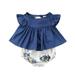 2PCS Newborn Infant Kids Baby Girl Floral Tops Dress Shorts Pants Summer Clothes Outfits Blue 0-3 Months