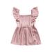 JYYYBF Infant Baby Girls Casual Princess Dress Solid Color Square Collar Ruffle Sleeveless One-piece Dress