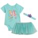 Disney Princess Little Mermaid Ariel Newborn Baby Girls Bodysuit Tulle Mesh Tutu and Headband 3 Piece Outfit Set Newborn to Infant