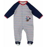 Little Me Boys 1 Piece Long Sleep Sleeper Full Zip or Snap Footie Pajama (6M (04)Navy Stripe)