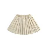 Sunisery Kids Girls Faux Leather Pleated Skirts Summer Fall Solid Elastic Waist Mini Skirts PU Leather Skirt Apricot 3-4 Years