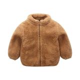 Mioliknya Toddler Baby Plush Coat Long Sleeve Solid Color Zipper Closure Outwear