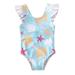 Calsunbaby Newborn Baby Girls Summer One-piece Swimwear Ruffles Shell Starfish Print Swimsuit Beachwear Blue 1-2 Years