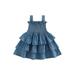 Canrulo Toddler Baby Kids Girls Denim Dress Sleeveless Suspender Ruffle Layered Dress Summer A Line Casual Dresses Blue 18-24 Months