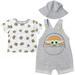 Star Wars The Child Newborn Baby Boys Short Overalls Graphic T-Shirt and Hat 3 Piece Outfit Set Light Gray 3-6 Months