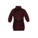 Canrulo Toddler Baby Girl Casual Knitted Dress Long Sleeve Turtleneck Fall Winter Sweater Skirt with Waist Belt Wine Red 2-3 Years